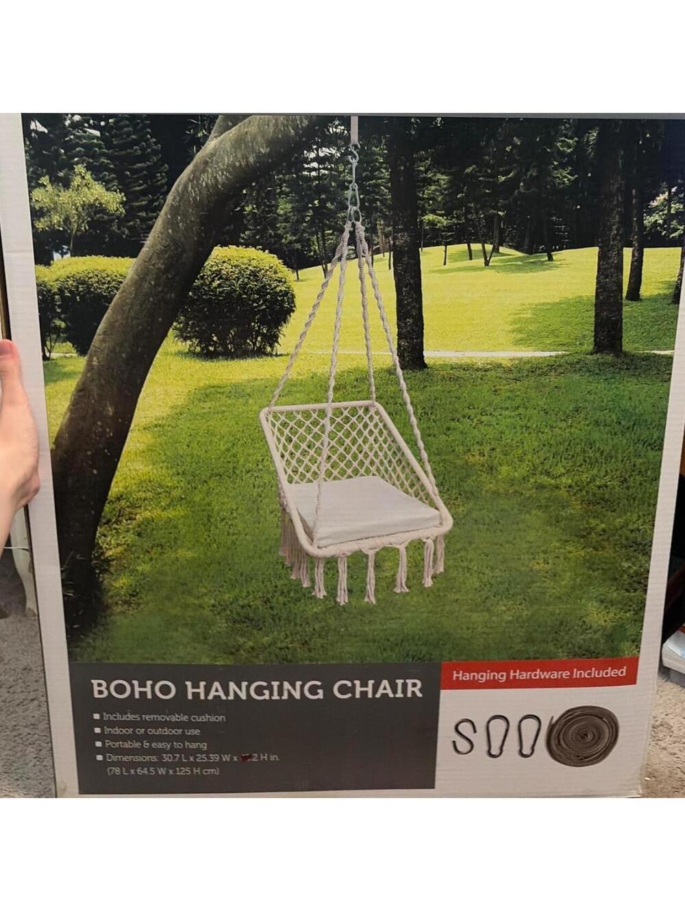 Boho Hanging Chair with Macrame Design